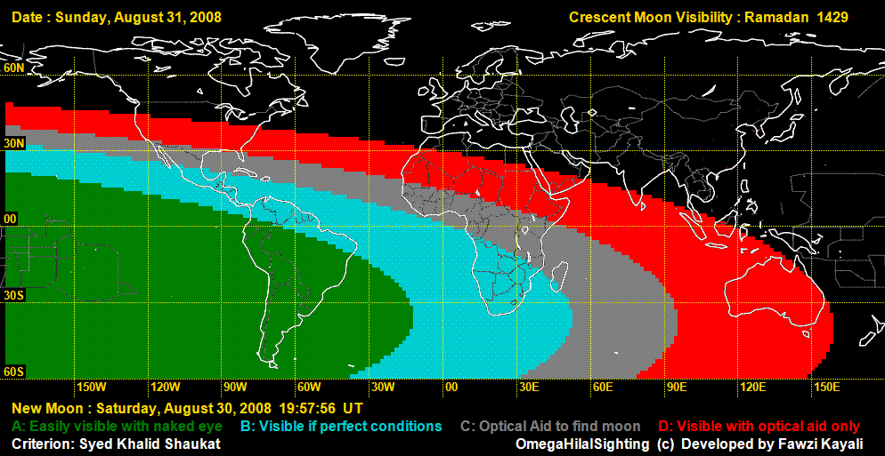 Moon Sighting Regions 31 August 2008