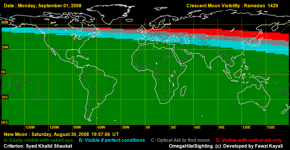 Moon Sighting Regions 1 September 2008